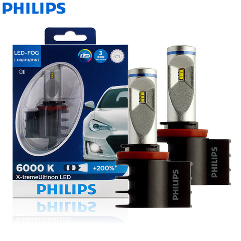 Philips X-treme Ultinon светодиодный фонарь H8 H11 H16 12V 12834UNIX2 6000K, Автомобильные противотуманные фары + 200% более яркие (двойной пакет) ► Фото 1/6