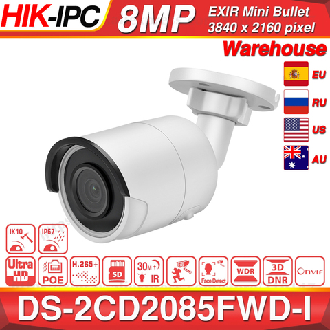 Hikvision оригинальная 8-мегапиксельная ip-камера, DS-2CD2085FWD-I пули, сетевая CCTV камера, обновляемая POE WDR POE, слот для sd-карты OEM ► Фото 1/6