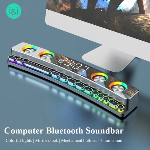 Bluetooth беспроводной игровой динамик soundbar светодиодный 3D стерео сабвуфер AUX FM домашние часы Внутренний звуковой бар компьютер громкий динами... ► Фото 1/6