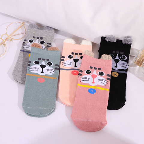 5 пар, новые женские носки Harajuku, милые хлопковые носки с рисунками животных для женщин, Meias Kawaii, носки с оборками, женские носки, Размеры 35-42,но... ► Фото 1/6