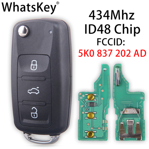 WhatsKey 3 кнопки дистанционного ключа автомобиля для Volkswagen VW Caddy Beetle Jetta для EOS Passat Golf Polo 5K0837202AD 5K0 837 202 AD ► Фото 1/6