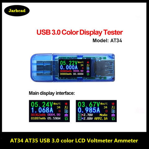 AT34 AT35 USB 3,0 цветной ЖК-Вольтметр Амперметр измеритель напряжения тока мультиметр батарея Зарядка Внешний аккумулятор USB Тестер ► Фото 1/6