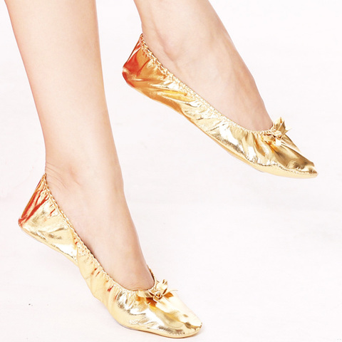 USHINE женская обувь для танца живота, из искусственной кожи, на плоской подошве, золотистого цвета ► Фото 1/6