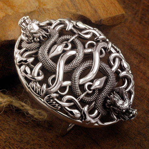 Мужская Ретро пряжка ремня из стерлингового серебра S925 с двойным драконом ► Фото 1/5
