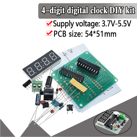 AT89C2051 цифровой 4 биты электронные часы электронные производственный комплект DIY Kit ► Фото 1/6