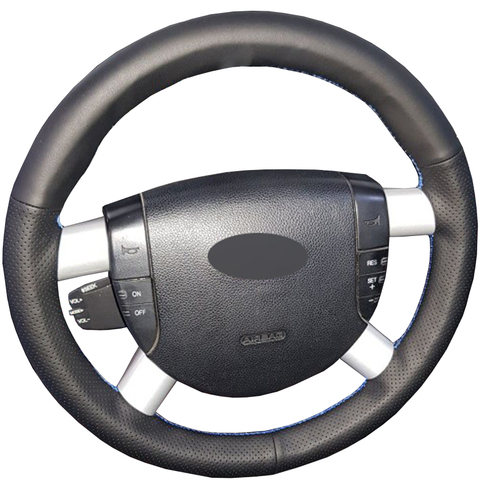 Черный PU искусственная кожа DIY сшитый вручную чехол рулевого колеса автомобиля для Ford Mondeo Mk3 2002 2003 2004 2005 2006 ► Фото 1/5