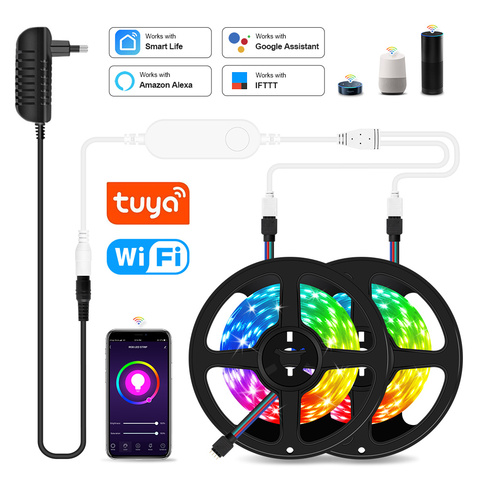 Умная светодиодная ленсветильник с Wi-Fi, 20 м, RGB 5050, гибкая лента 12 В постоянного тока, светодиодсветильник лента s 5 м, 10 м, 15 м, работа с Alexa Google ... ► Фото 1/6