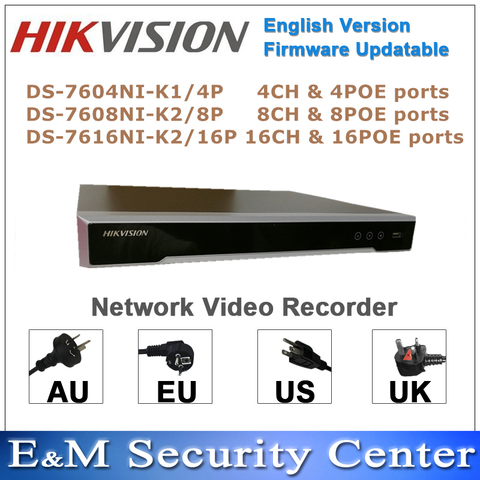 Оригинальный Hikvision, английский сетевой видеорегистратор NVR DS-7604NI-K1/4P DS-7608NI-K2/8P DS-7616NI-K2/16P, встроенный сетевой видеорегистратор 4K POE ► Фото 1/1