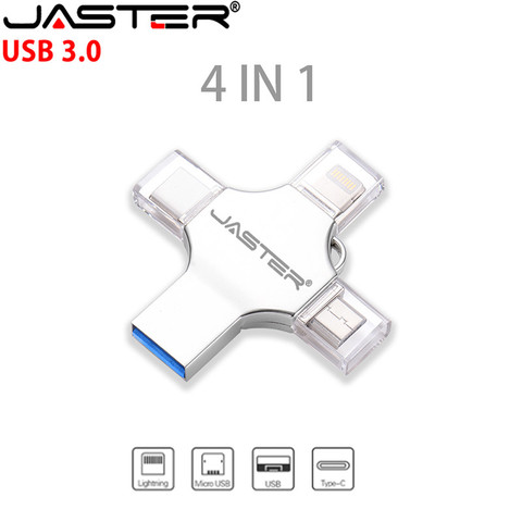 Флэш-накопитель JASTER Usb Type c Otg 3,0 для Iphone ipad Android 16 ГБ 32 ГБ 64 Гб 128 ГБ 256 ГБ Флешка 4 в 1 ► Фото 1/6