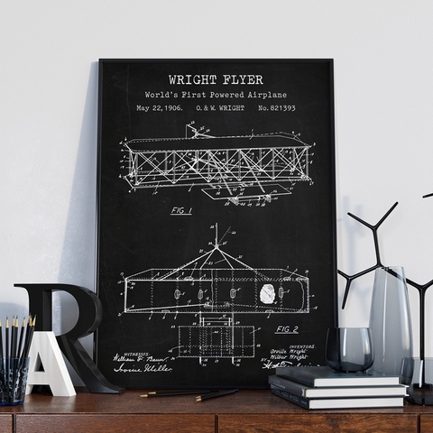 Летающая машина Печать Wright Brother самолет патент винтажный постер самолет Blueprint художественная картина холст Декор для детской стены ► Фото 1/6