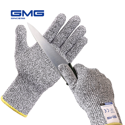 Перчатки с защитой от порезов, рабочие перчатки с защитой от порезов стандарта GMG, серые, черные, HPPE EN388 ANSI, защитные перчатки для работы с защ... ► Фото 1/6