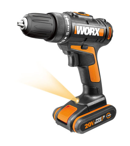 Дрель-шуруповерт аккумуляторная WORX WX101.1, 20В, 1.5Ач x2, кейс ► Фото 1/5