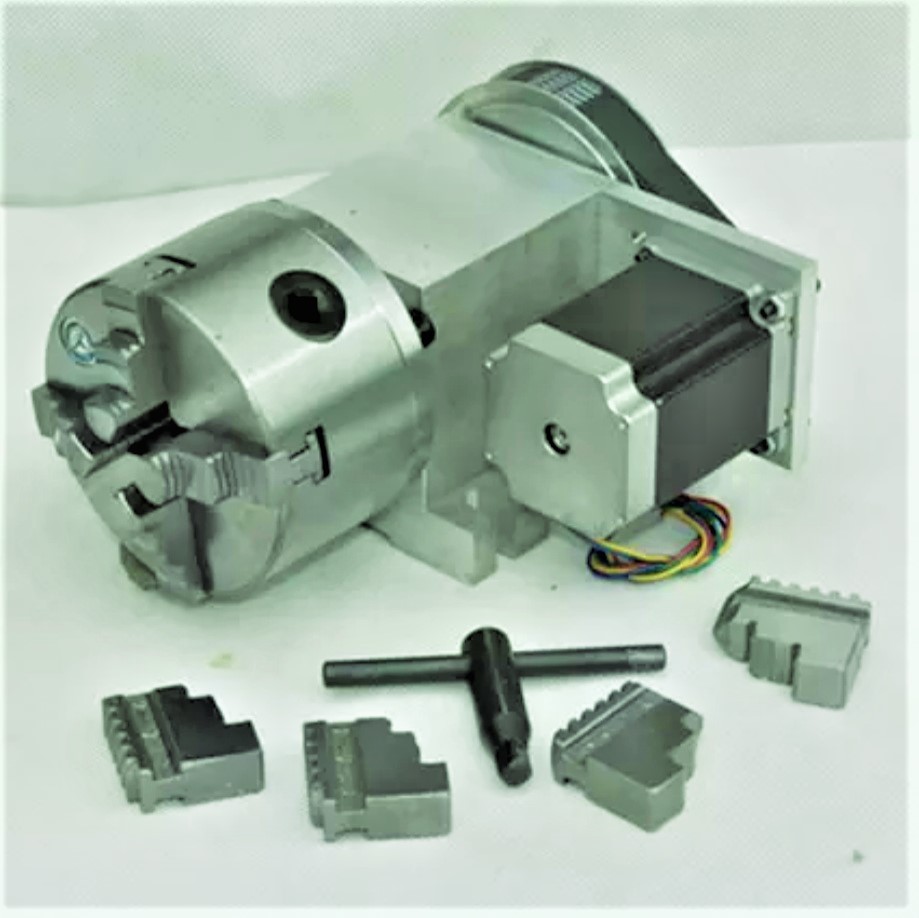 Поворотная ось для станка с чпу. Четвёртая ось станка фрезерного с токарным патроном. Четырёх кулачковый патрон ► Фото 1/6