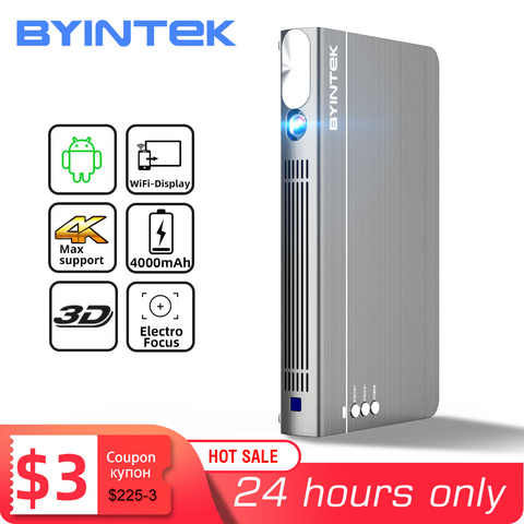 BYINTEK Р12 мини-3D и 4K 300 дюймов смарт-WiFi карманный портативный видео проектор лазерный светодиодный DLP мобильный проектор для смартфонов ► Фото 1/6