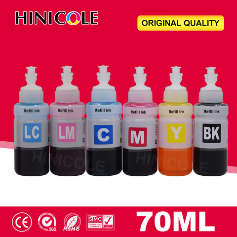 Чернила на водной основе Hinicole T6741, 6 бутылок x 70 мл, набор чернил на водной основе для принтера Epson L800 L801 L810 L850 L860 L1800 ► Фото 1/6