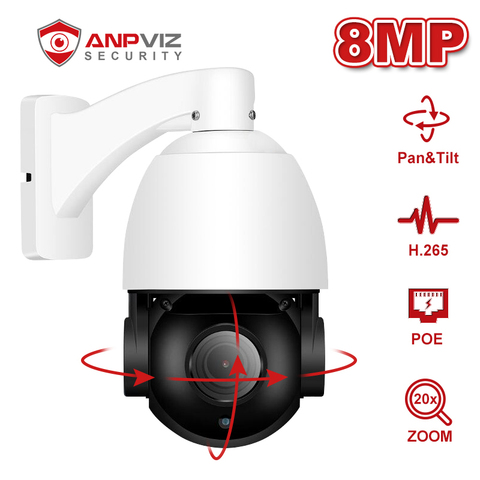Anpviz 4K 8MP ptz-камера с поддержкой POE IP Камера 20X с переменным фокусным расстоянием со звуком на открытом воздухе Водонепроницаемый видеонаблюдения IP камера ИК расстояние 50 м ONVIF CCTV H.265 P2P вид ► Фото 1/5
