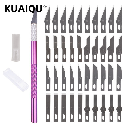 Нескользящий металлический скальпель KUAIQU, набор инструментов для резьбы «сделай сам», нож для рукоделия + 40 лезвий, инструменты для моделир... ► Фото 1/6