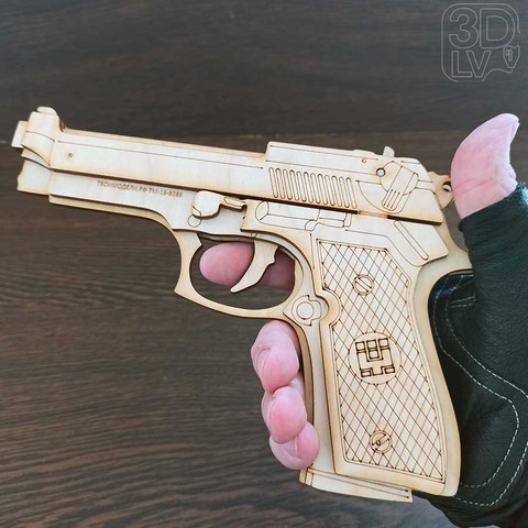 Резинкострел пистолет Beretta 92 из дерева копия 1:1 (оружие из дерева) ► Фото 1/3