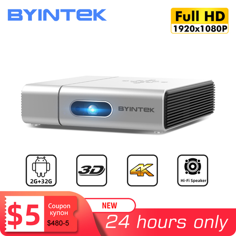 BYINTEK U50 Full HD 1080p мини-2К 3D и 4K Android смарт-WiFi портативный лазерный проектор для домашнего кинотеатра с технологией DLP ► Фото 1/6