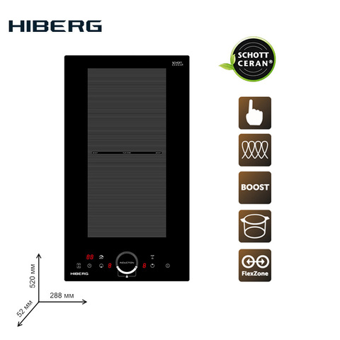 Электрическая Индукционная варочная панель HIBERG i-MS 3029 B, FLEX-зона, Boost, сенсорное управление, керамика Schott Ceran, блокировка, индикатор остаточног... ► Фото 1/5