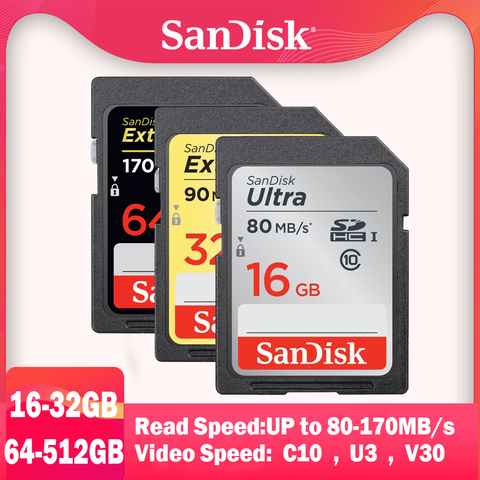 Карта памяти SanDisk Extreme Pro, SDHC/SDXC SD-карта 32 Гб 64 Гб 128 ГБ 256 Гб класс 10 U1 U3 4K 16 ГБ 512 ГБ флэш-карта памяти для камеры ► Фото 1/6