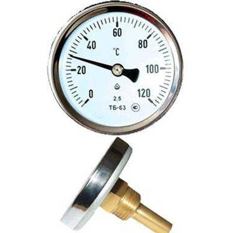 Термометр биметаллический (осевой)  0-120C, D63, L50 ► Фото 1/1
