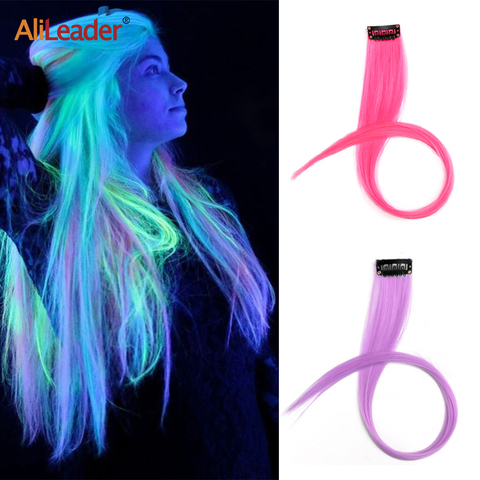 Alileader 1 шт. 20 дюймов светящиеся Синтетические длинные прямые волосы 11 цветов Сияющие волосы для наращивания в темноте ► Фото 1/6