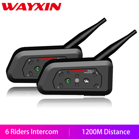 WAYXIN мотоцикл Bluetooth Интерком 2 шт Шлем Интерком до 6 всадников 1200 м беспроводной водонепроницаемый переговорные гарнитуры R6 ► Фото 1/5