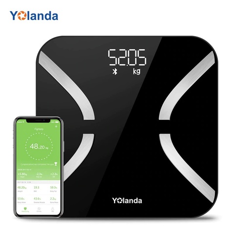 Yolanda умные весы напольные весы для тела Bluetooth цифровые весы для жира 11 композиция тела iOS Android приложение неограниченное количество пользова... ► Фото 1/6